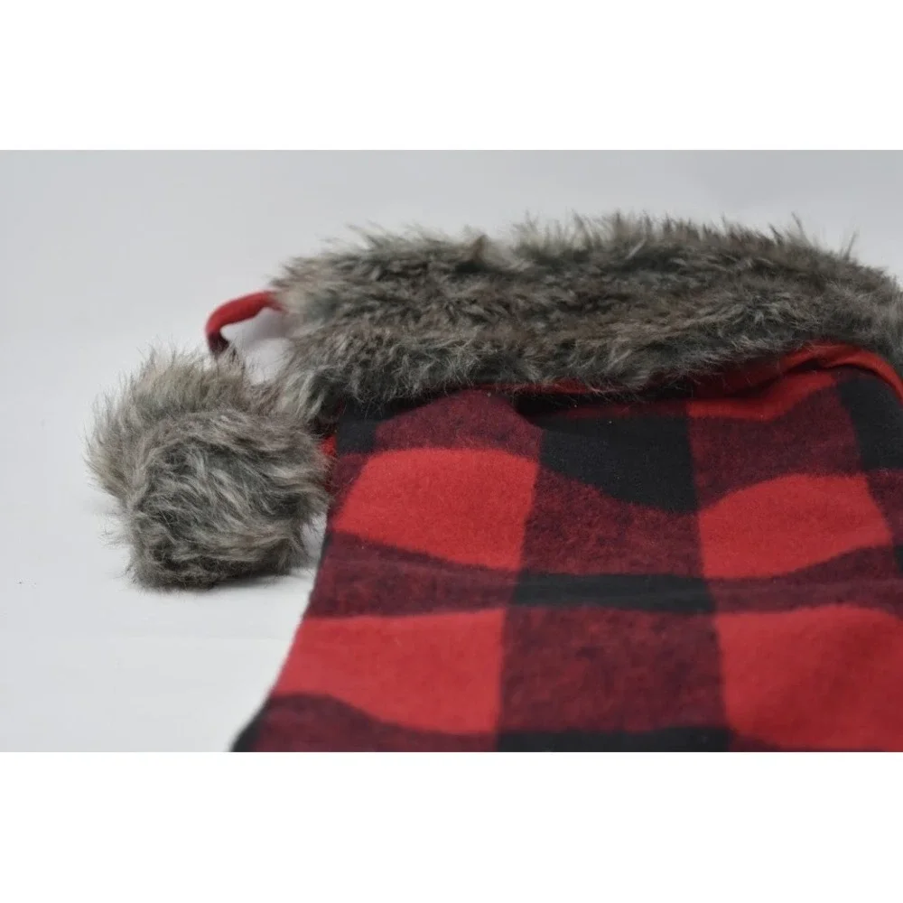 Red Black Buffalo Plaid Christmas Stocking Faux Fur Cuff Rustic Cabin Farmhouse
